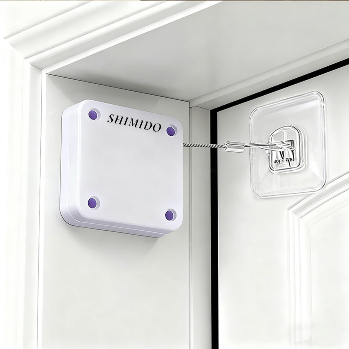 SHIMIDO 1000g door closer white finish with adhesive installation for quick setup.