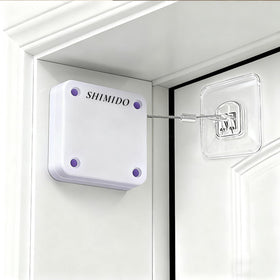 SHIMIDO 1000g door closer white finish with adhesive installation for quick setup.