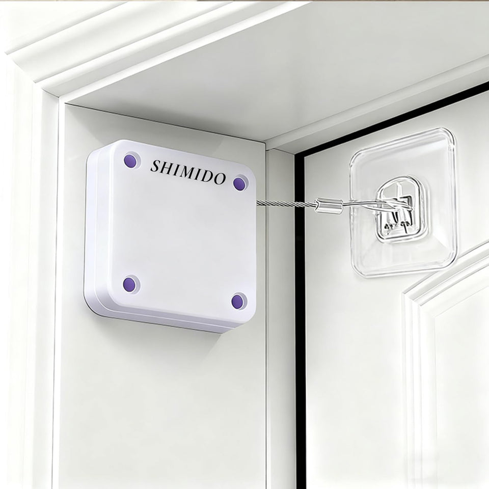 SHIMIDO 1000g door closer white finish with adhesive installation for quick setup.