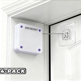SHIMIDO door closer installation step demonstrates tool-free mounting
