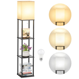 SHINE HAI floor lamp with shelves in a living room for ambient lighting and display