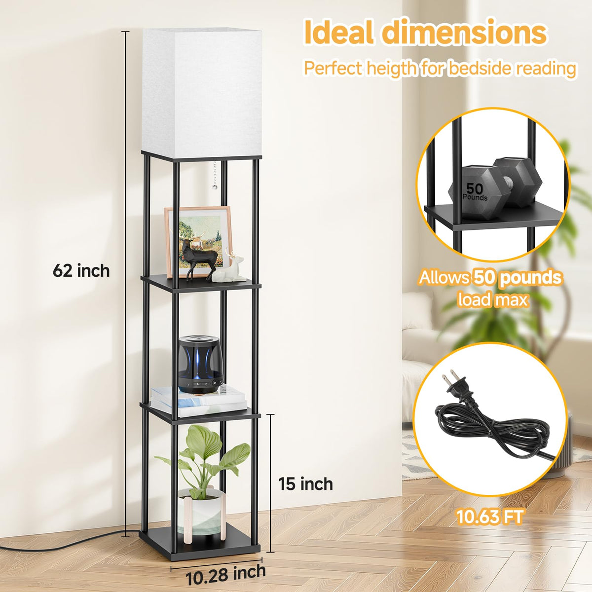 SHINE HAI modern room setup featuring shelf lamp decor and storage