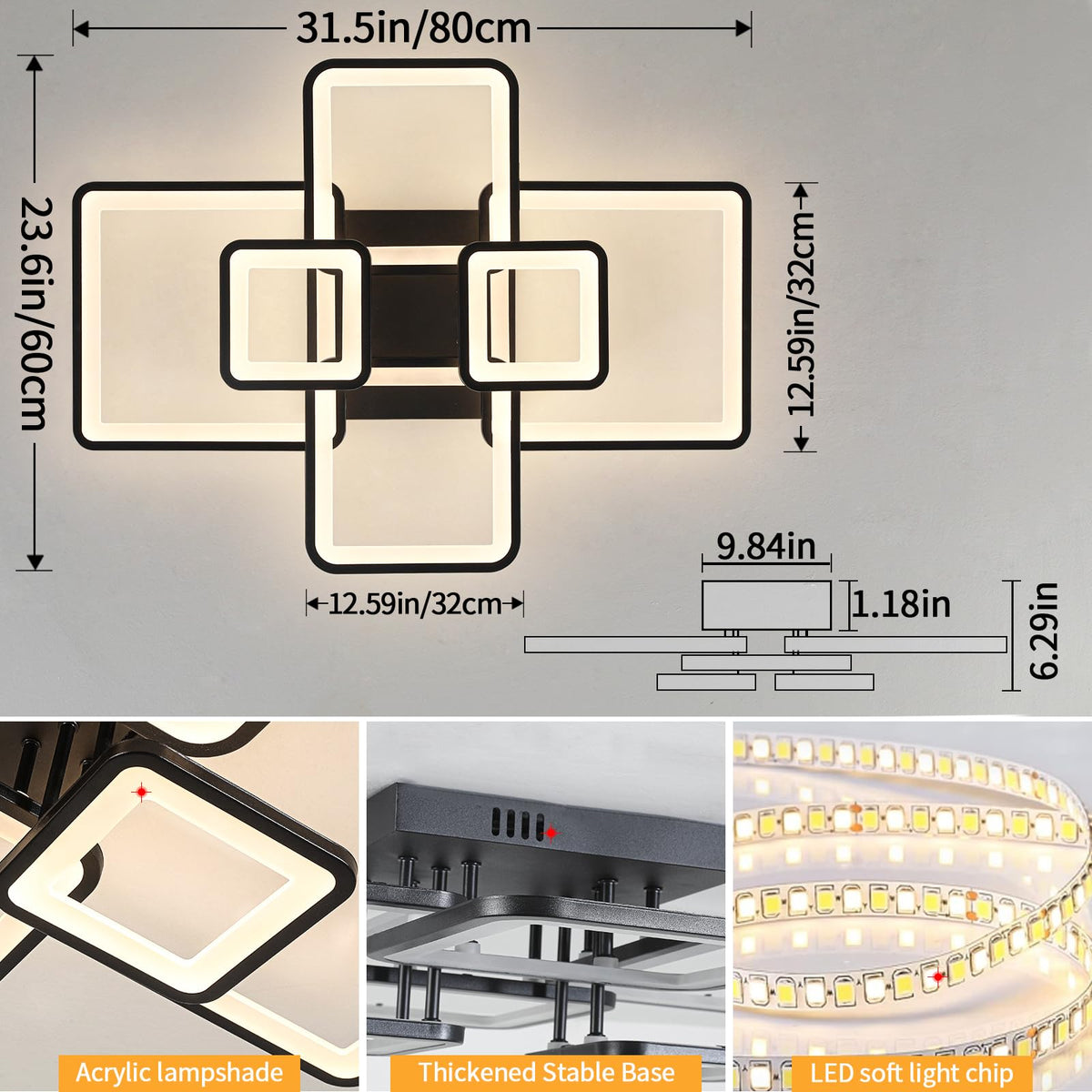 Shine LUEST 6-ring square light close-up highlighting contemporary design