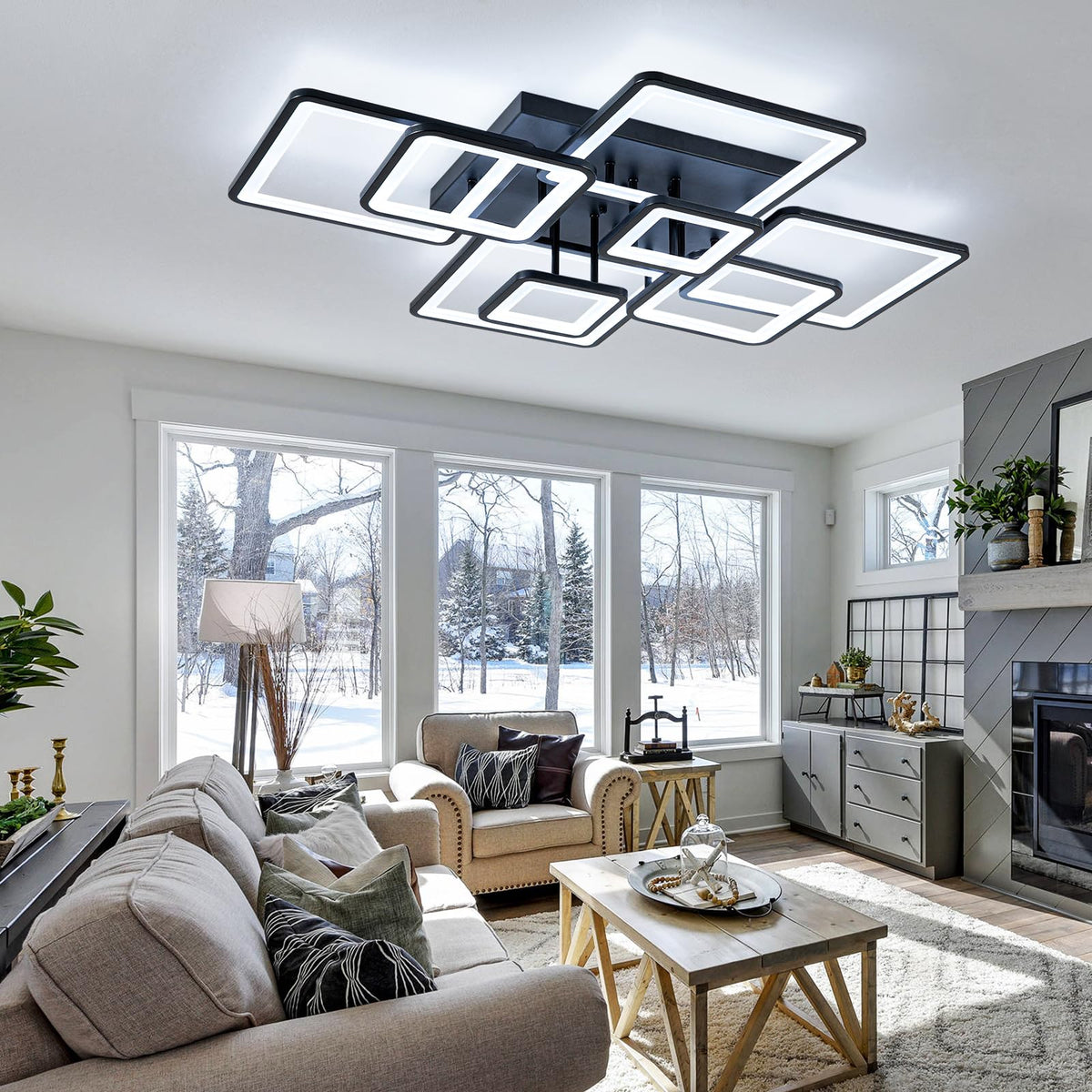 Shine LUEST ceiling light remote control enables easy dimming from sofa.
