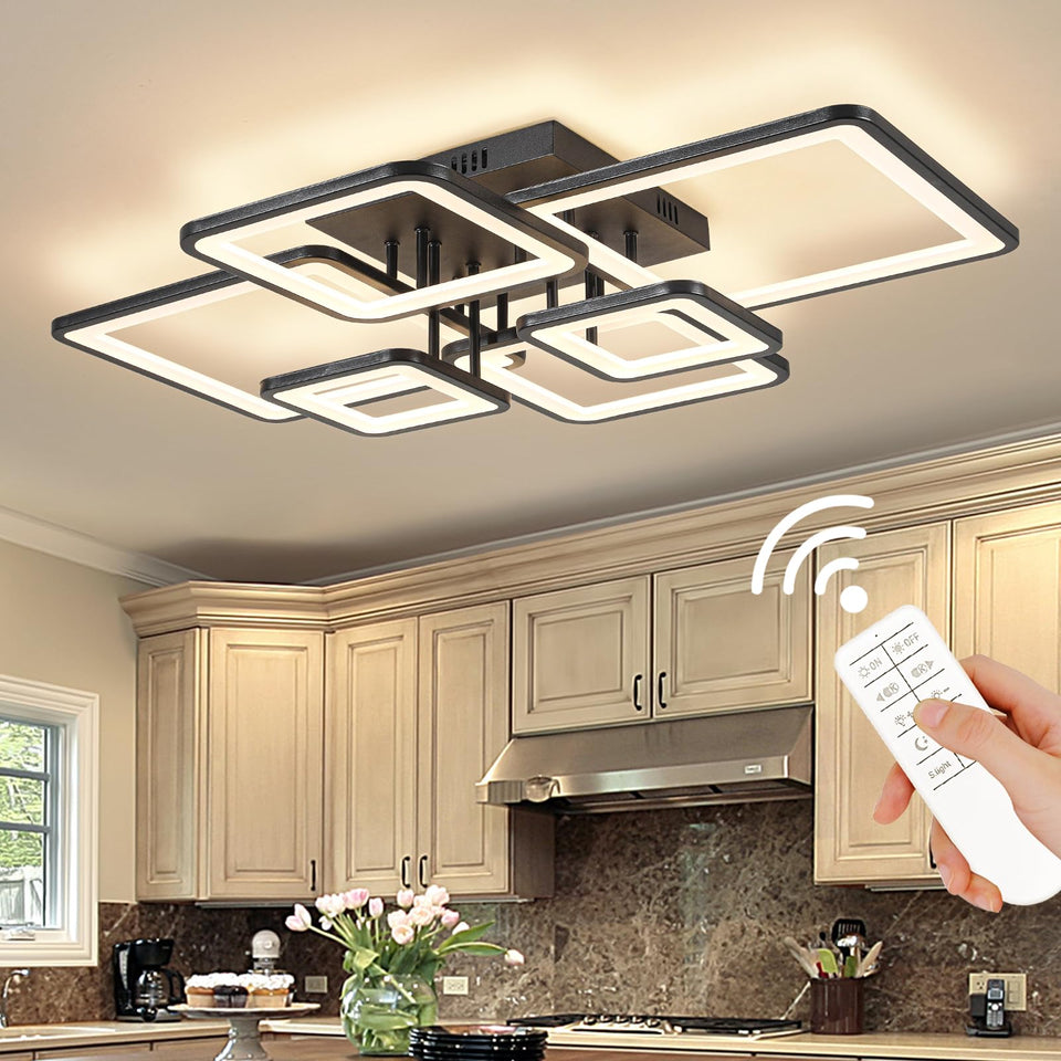 Shine LUEST modern LED ceiling light with six rings for a stylish square living room