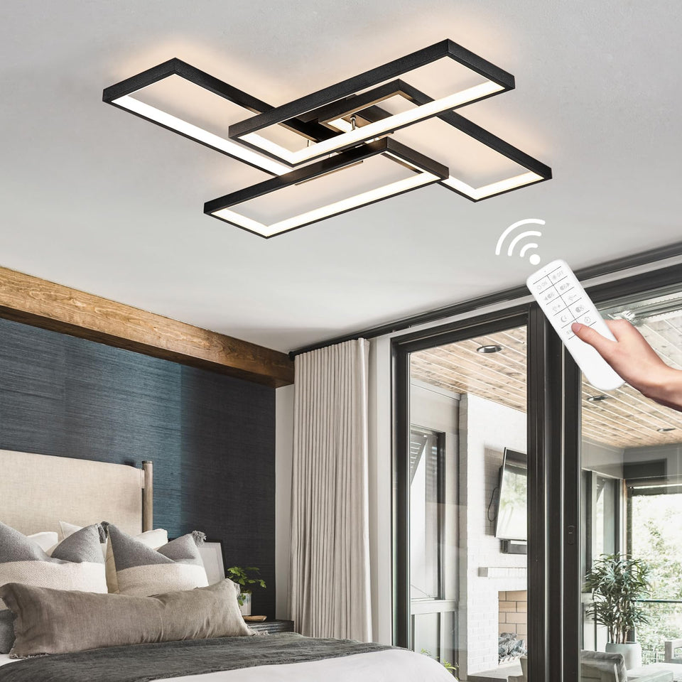 Shine LUEST square ceiling light with four-ring LEDs for even room illumination.