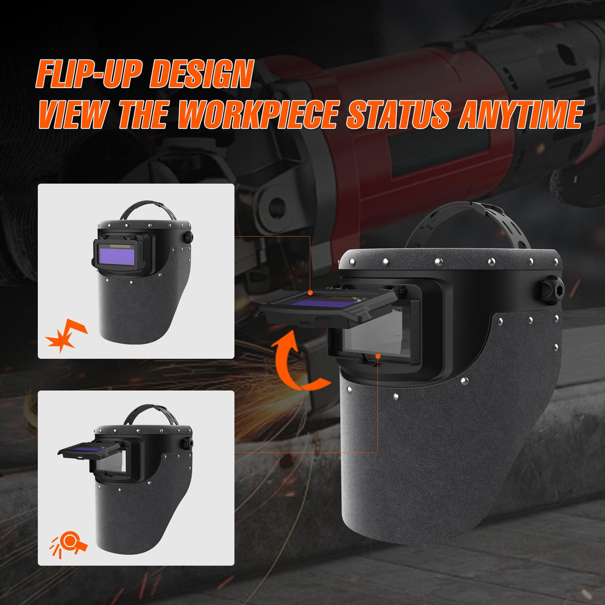 SHINE Leather helmet 2x4 lens with variable shade option for welding.