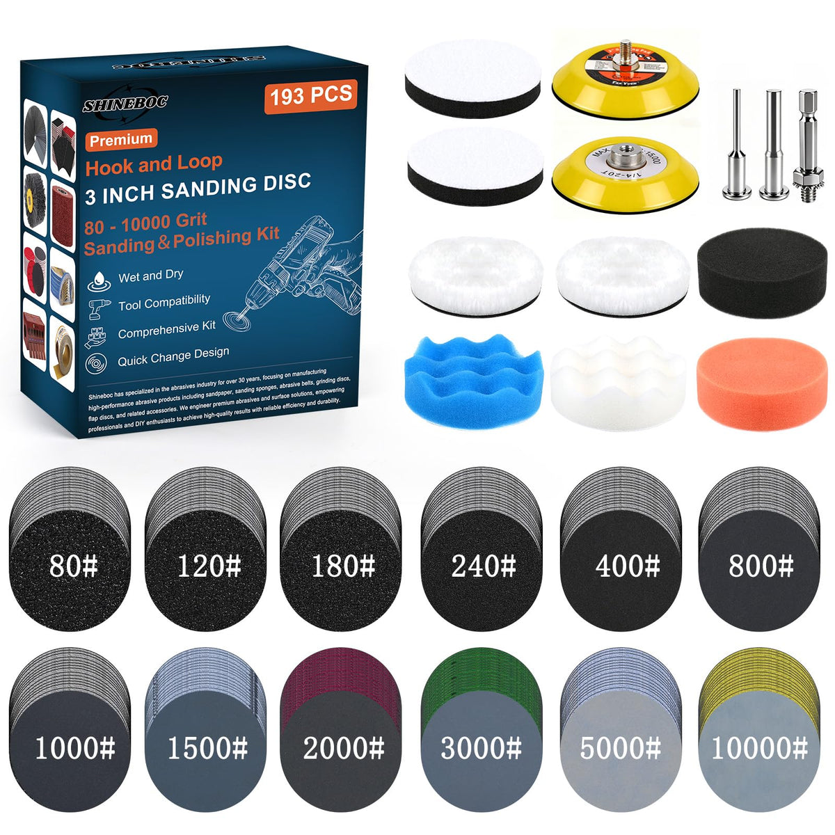 Shineboc 193Pcs 3in sanding discs for car detailing and metal prep