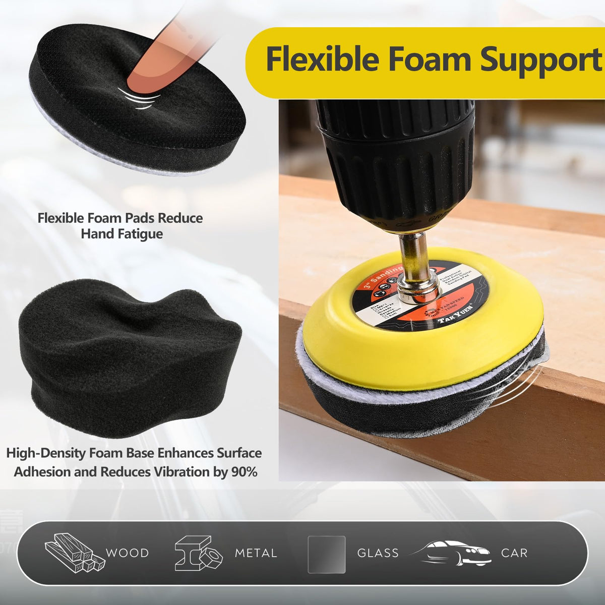 Shineboc foam backing pad reduces vibration for smoother sanding.