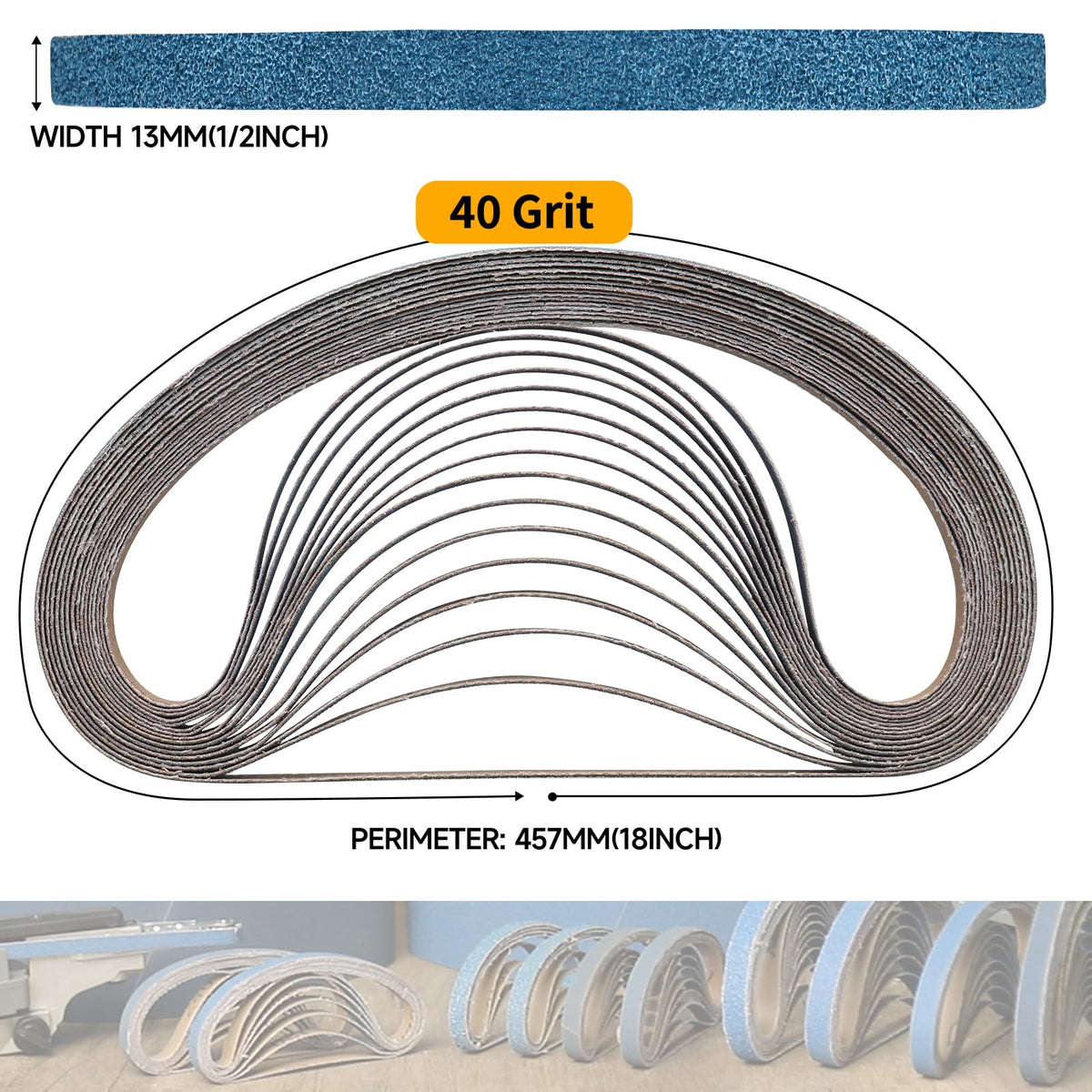 Shineboc zirconia belt close-up blue grains highlighting durability and heat resistance.