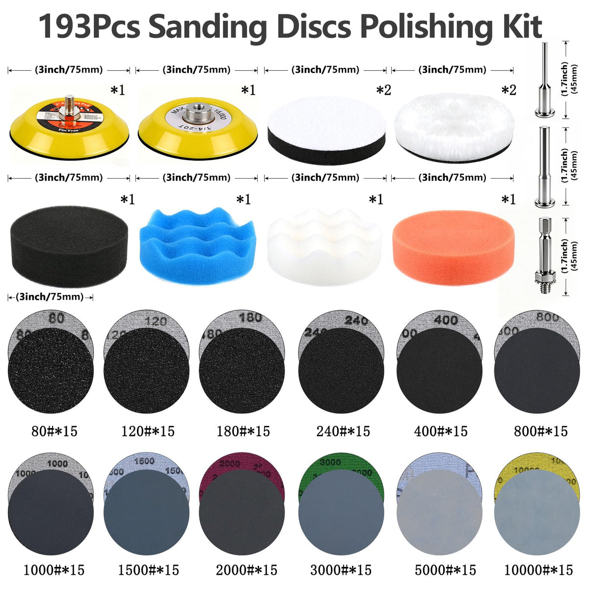 Shineboc wet/dry sanding discs with 3in backing pads for versatile use