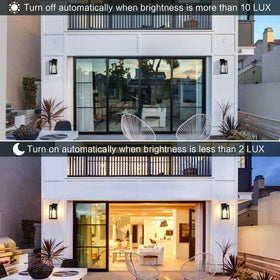 SHINE HAI dusk-to-dawn lantern with glass shades warm ambiance.