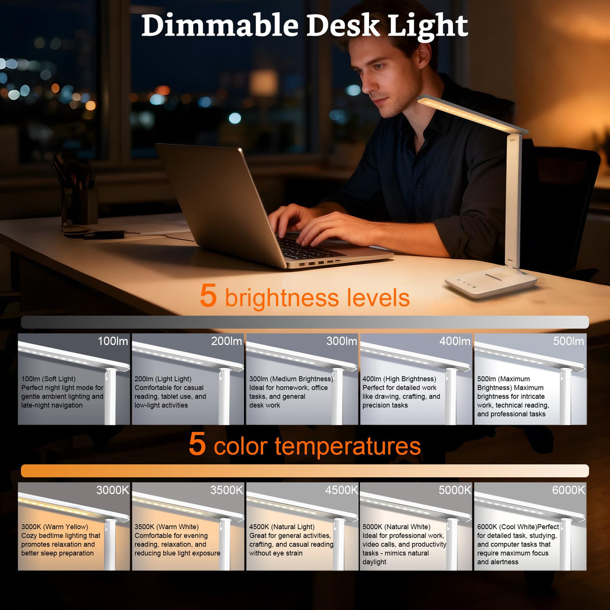 Shinelife dimmable-touch-desk-lamp offers five brightness levels for various tasks.