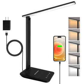 Shinelife LED desk lamp with USB charging powers devices while you work.