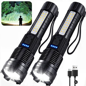 ShineRover rechargeable flashlight front view with bright beam for wide-area tasks.