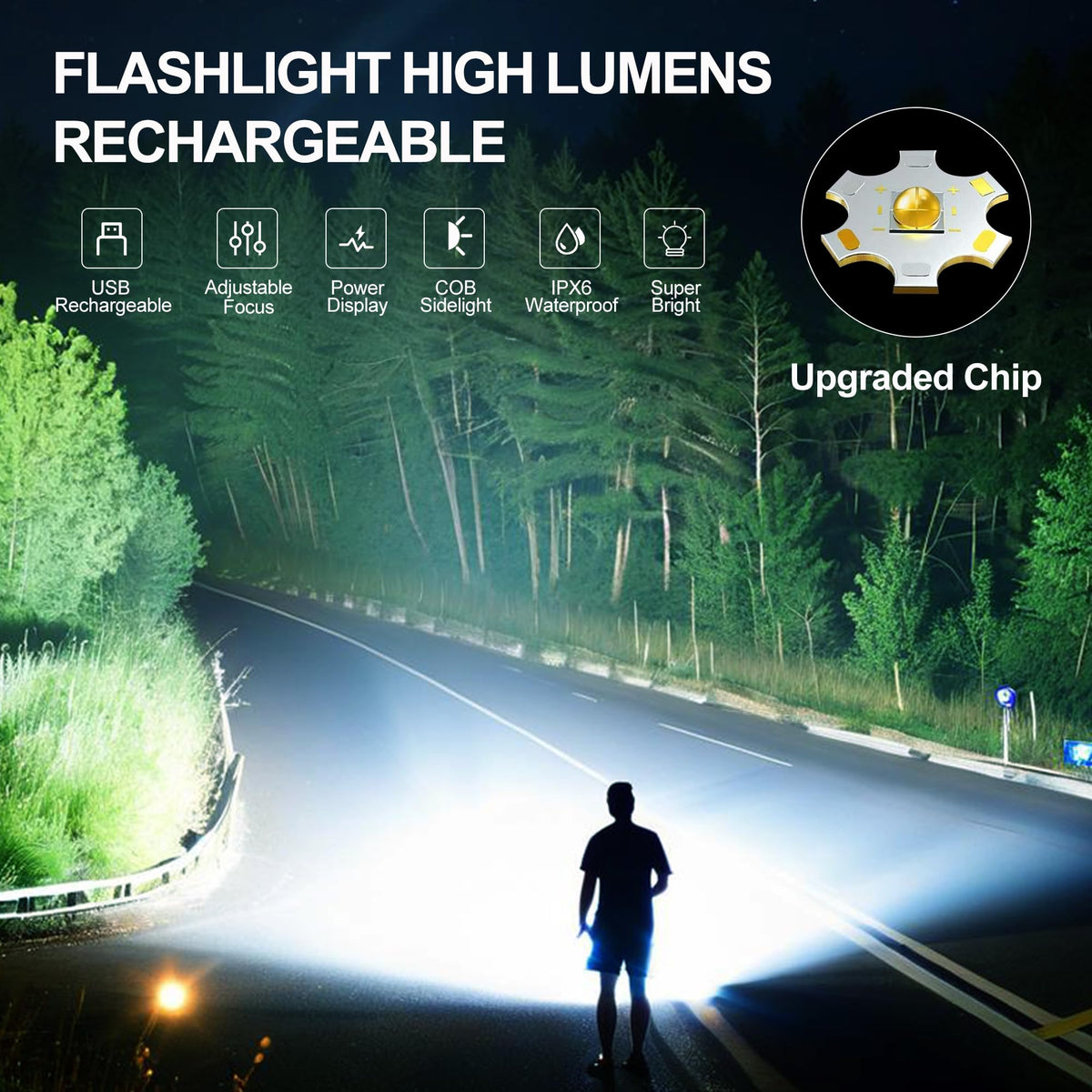 ShineRover rechargeable flashlight side view shows rugged housing for outdoor use.