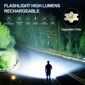 ShineRover rechargeable flashlight side view shows rugged housing for outdoor use.