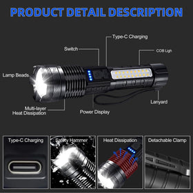 ShineRover waterproof IPX6 flashlight with durable body for rain or snow.