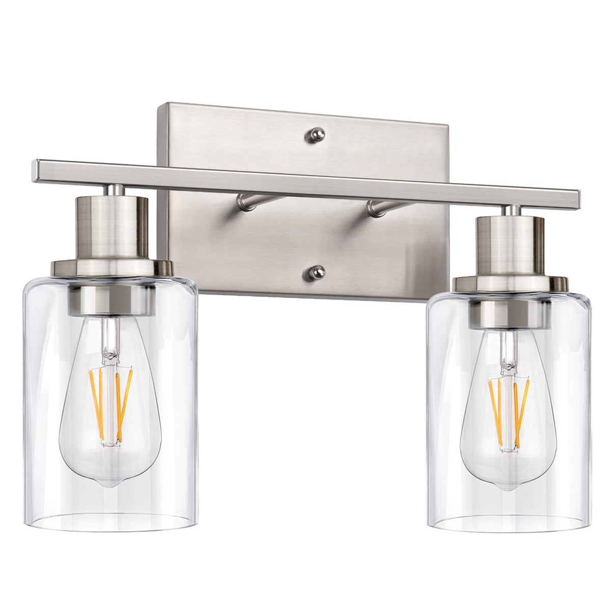 ShineTech 2-Light Vanity Light front view in brushed nickel for modern bathrooms