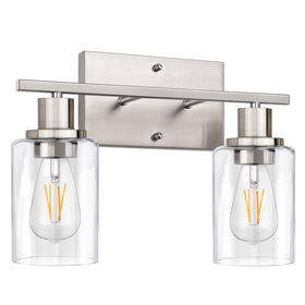 ShineTech 2-Light Vanity Light front view in brushed nickel for modern bathrooms