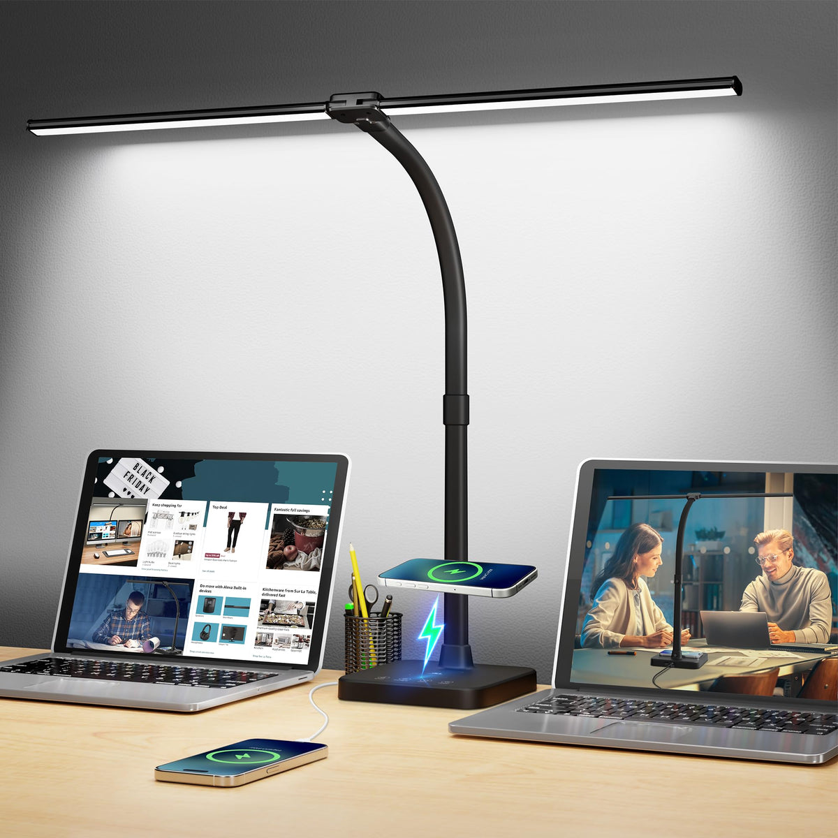 ShineTech LED Desk Lamp with double-head design brightens large workspaces
