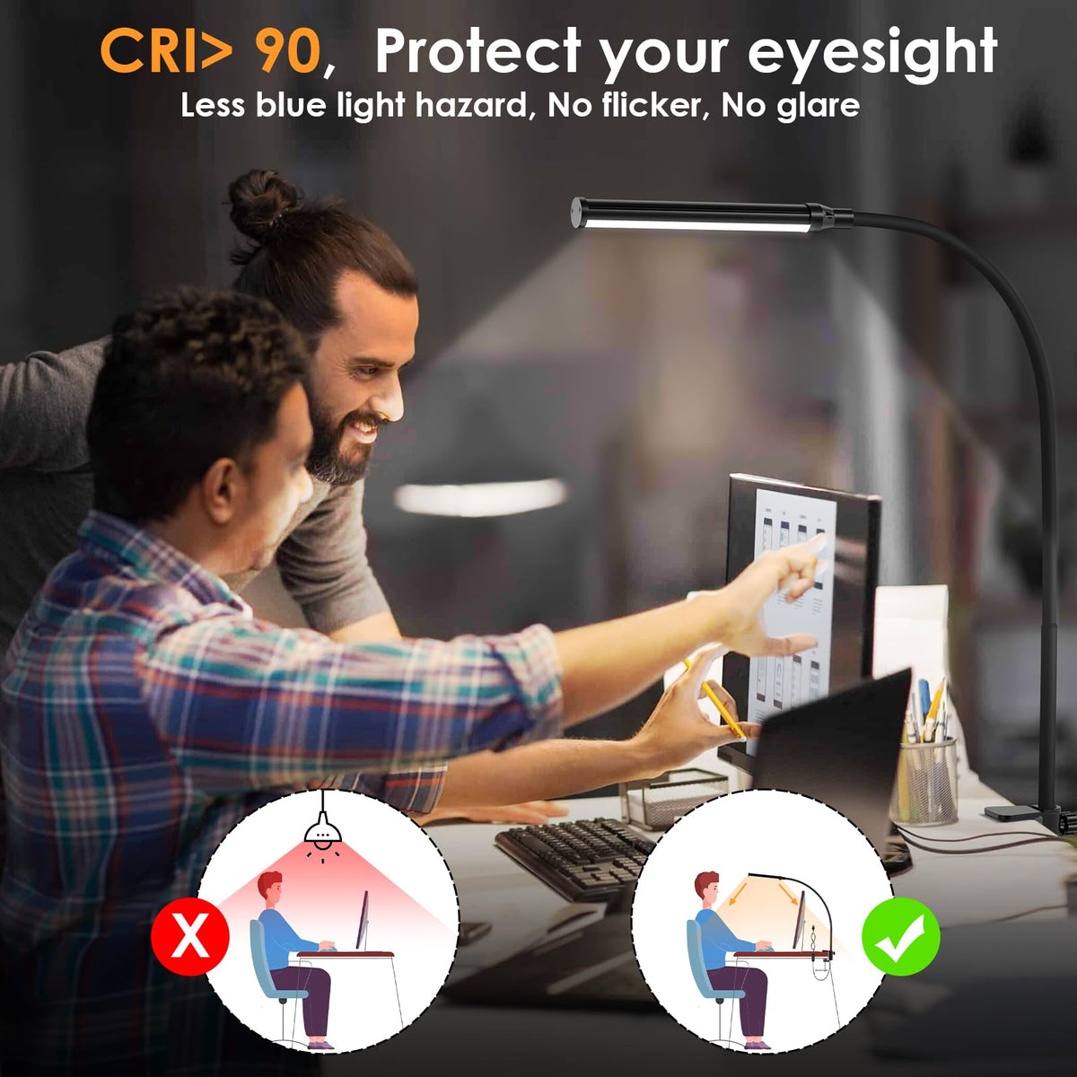 ShineTech LED desk lamp gooseneck offers 360-degree positioning for accuracy