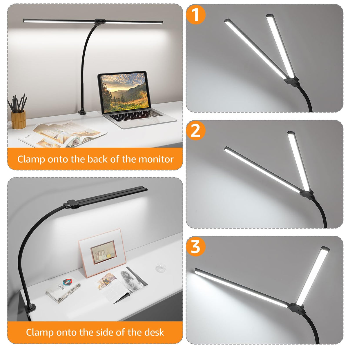 ShineTech lamp heads rotate 180 degrees to focus on specific work areas.