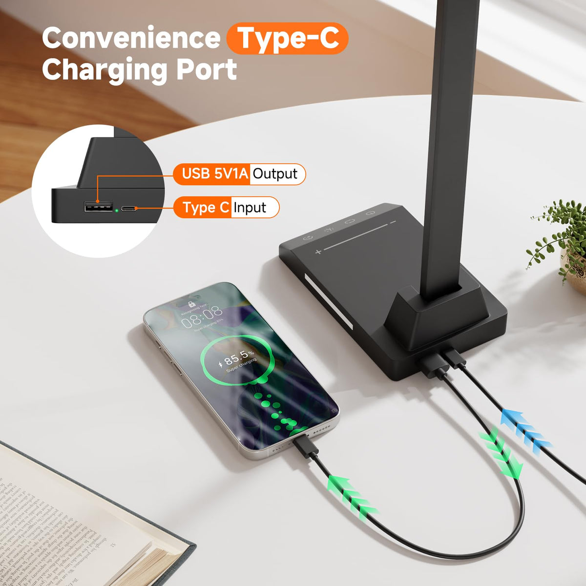 ShineTech LED Desk Lamp memory function recalls last brightness and color.