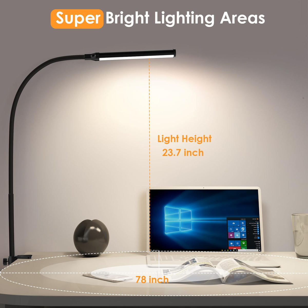 ShineTech LED desk lamp slim head to maximize desk space
