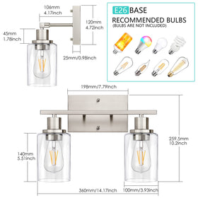 ShineTech vanity light side angle shows clear glass shades and even glow