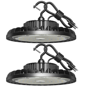 SHINEWOO LED high bay light front view shows 150W brightness for warehouses.