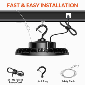 SHINEWOO LED high bay light safety rope included for safer mounting.