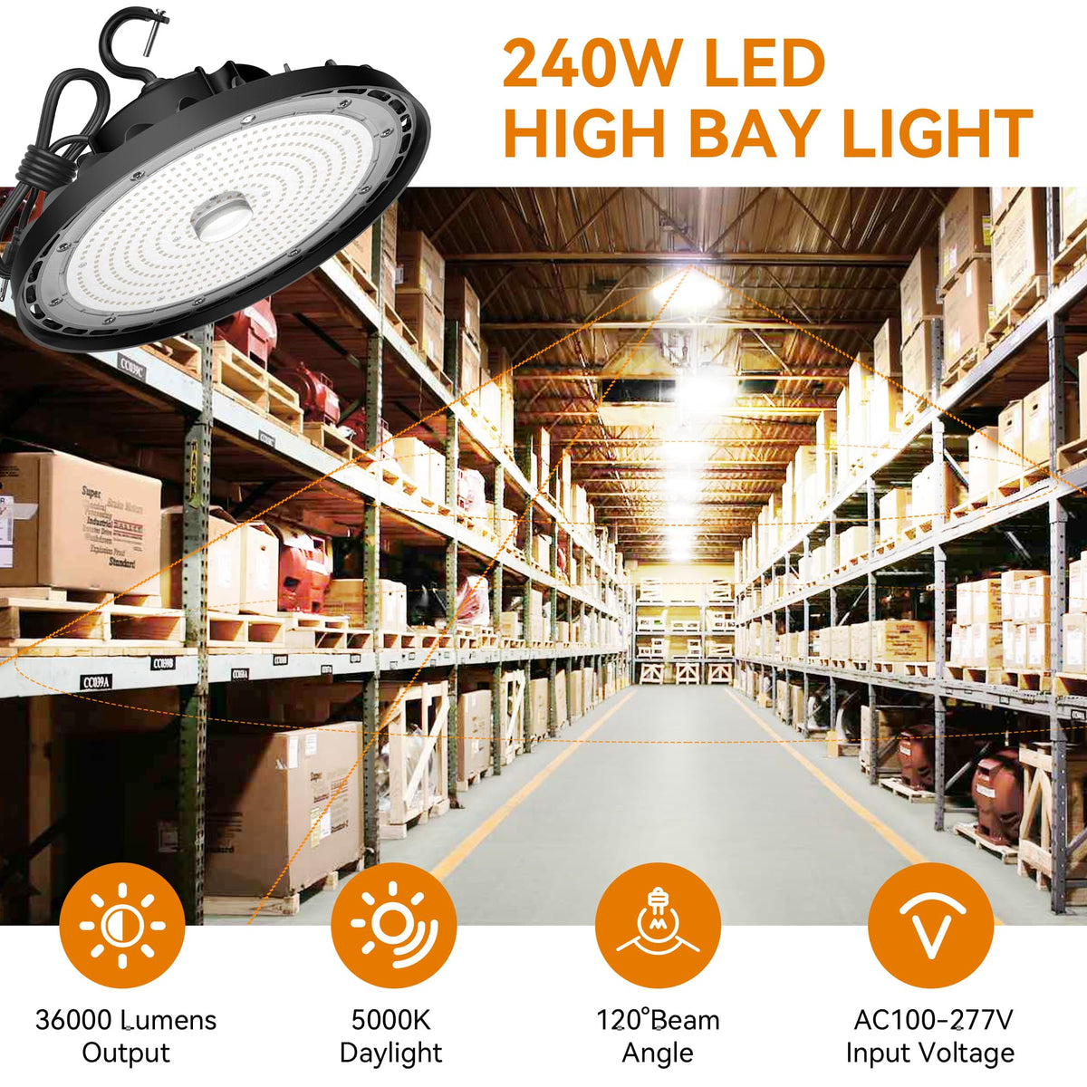SHINEWOO UFO LED high bay light 36,000 lm for bright warehouse visibility