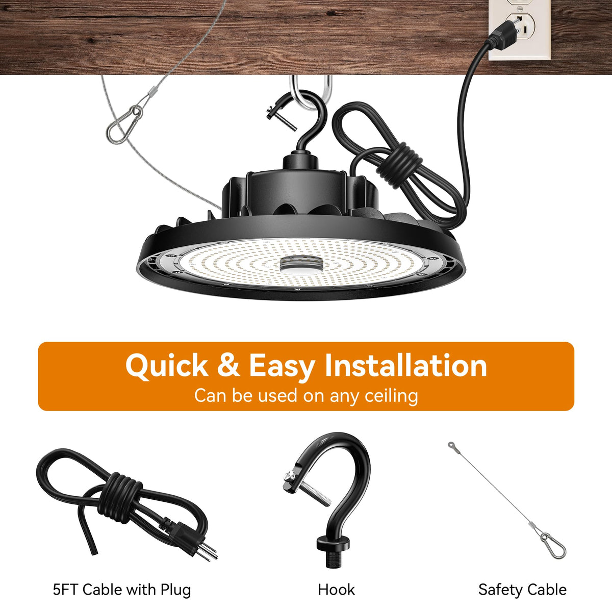 SHINEWOO UFO LED high bay light with US plug and 5 ft cord