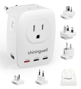 Shiningwell 45W GaN travel adapter front view for all-in-one charging on the go