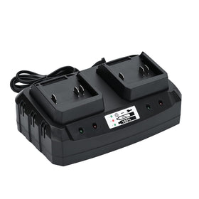 SHINTYOOL 21V dual-port charger front view with dual LEDs indicating status