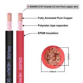 Shirbly 2-0 gauge black battery cable designed for durable power links.