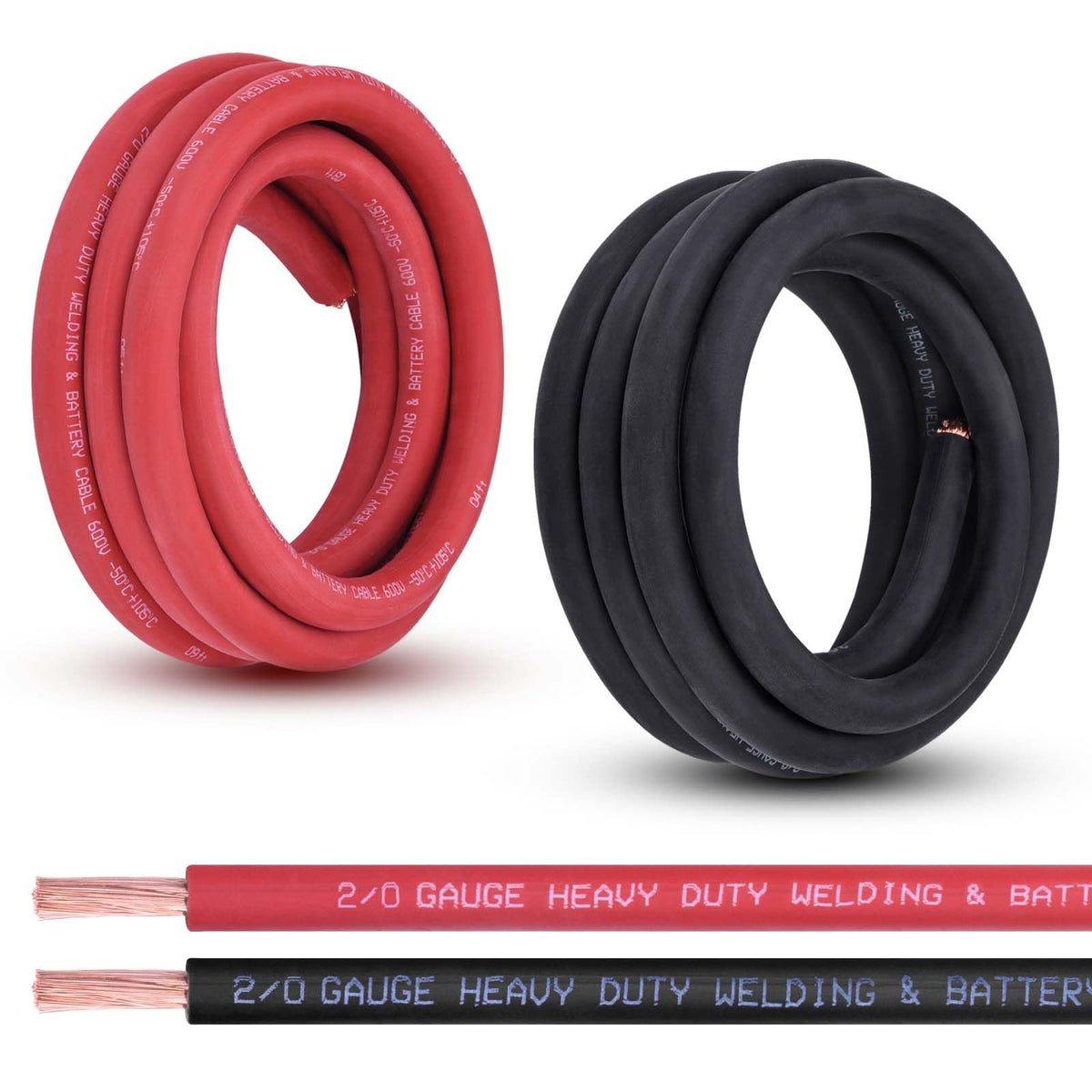 Shirbly 2-0 gauge red battery cable ready for high-current automotive connections.