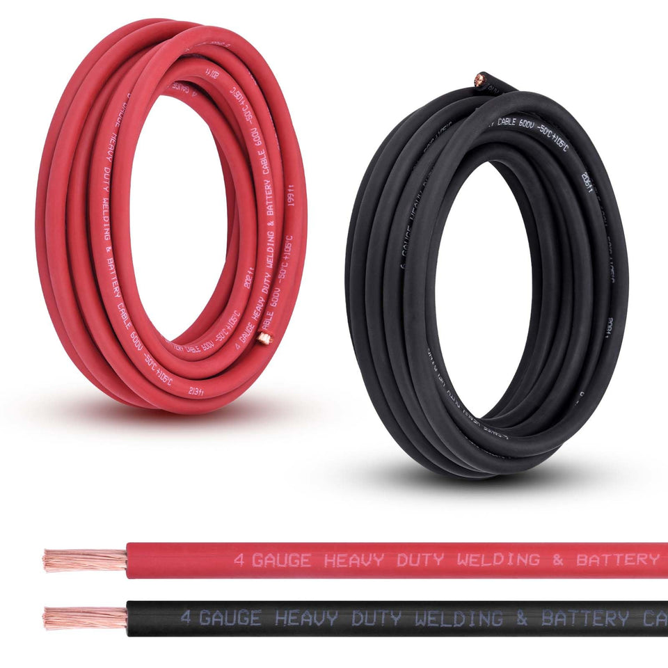 Shirbly 4-gauge red battery cable 20ft for high-current power paths.