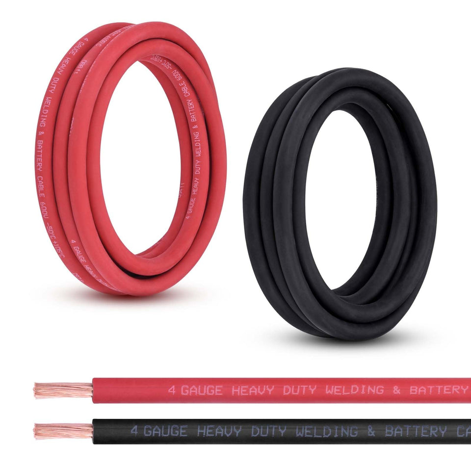 Shirbly 4 Gauge red battery cable closeup showing pure copper strands for high conductivity.