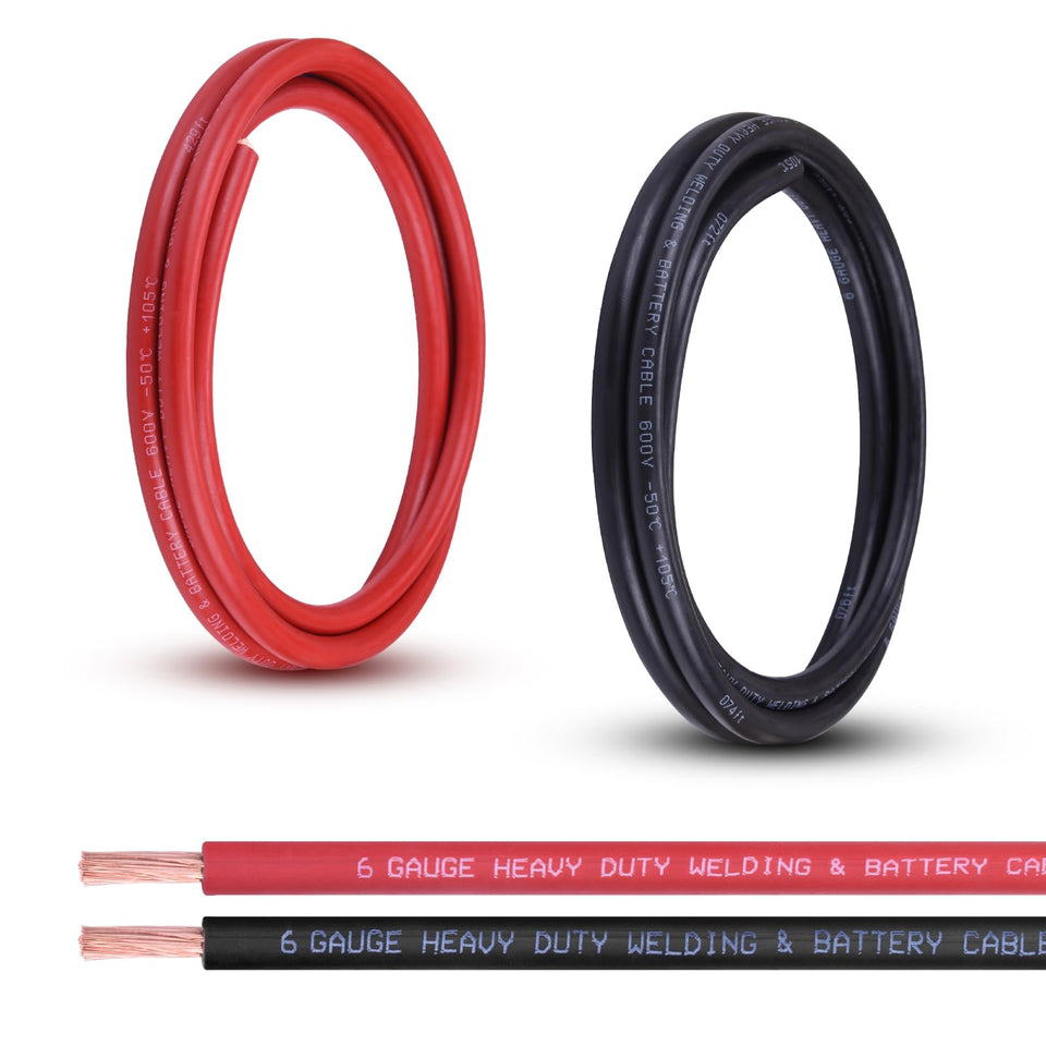 Shirbly 6 AWG red battery cable ready for high-current automotive connections.