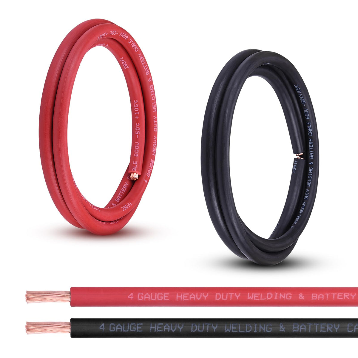 Shirbly 4-gauge red battery cable 5 ft for high-current connections