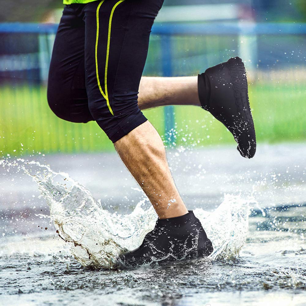 Shiwely overshoes provide non-slip grip on wet sidewalks and trails.