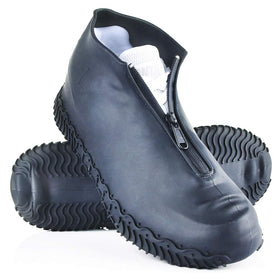 Shiwely silicone waterproof shoe covers with zipper in black for rainy days.