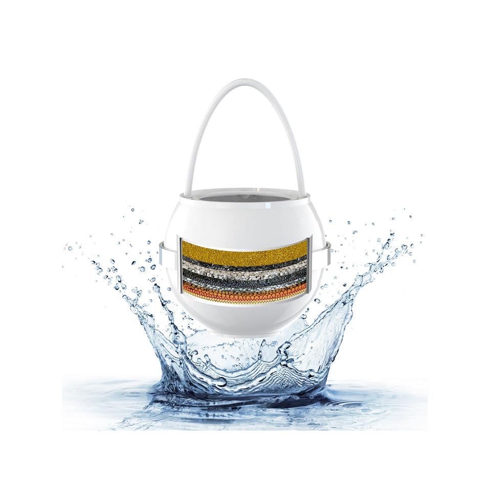 SHLLKTTRY bath filter ball attached to tub faucet with overflow guard for softer bath water