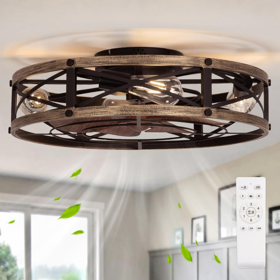 SHLUCE 22-inch farmhouse ceiling fan with light enhances rustic style and cooling.