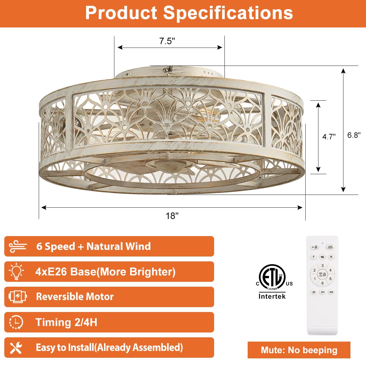 Shluce remote-control caged fan offers easy speed and light adjustments.