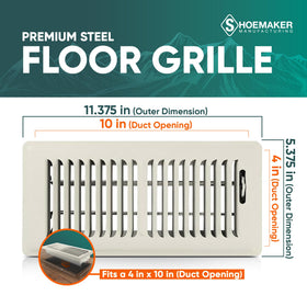 Floor vent cover with damper by Shoemaker for quiet, controlled airflow