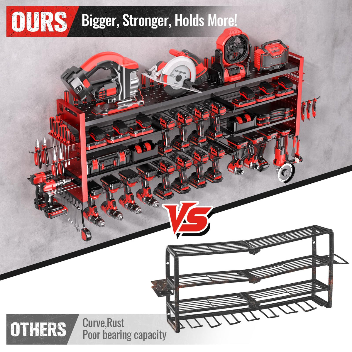 Shomextol 18 cordless drill holders organize tools within easy reach.