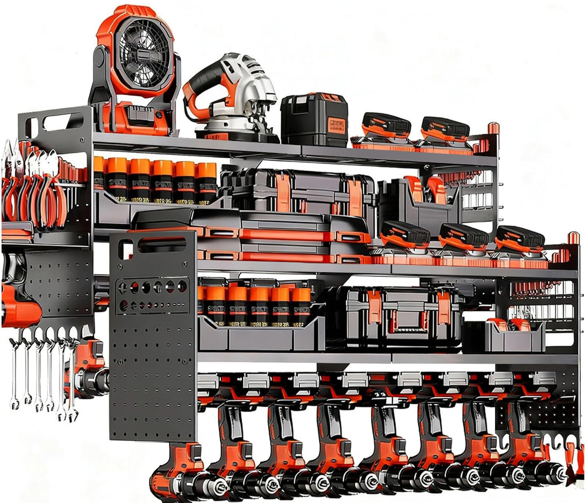 Shomextol 2-pack wall-mounted organizer stores up to 18 tools.